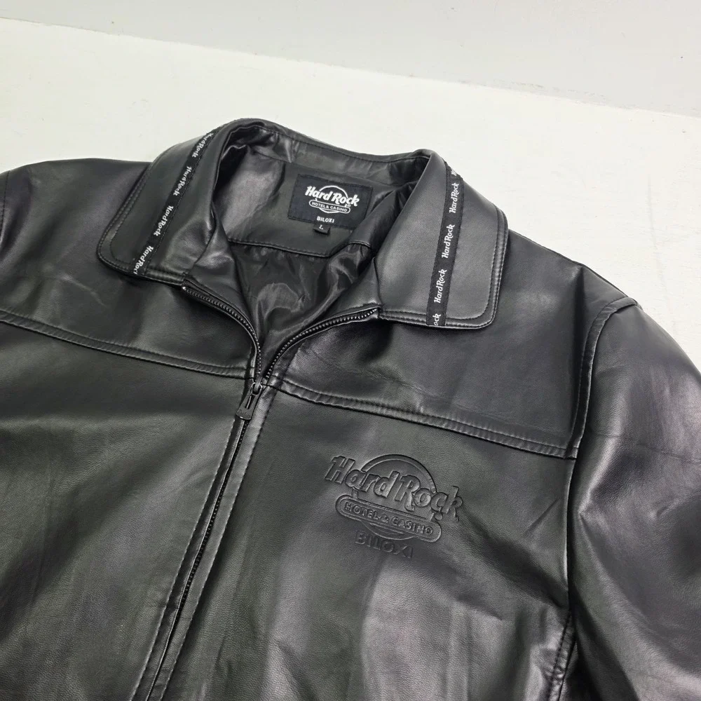 Hard Rock Hotel & Casino Biloxi, MS Black‎ Faux Leather Jacket Rare Men's L EUC